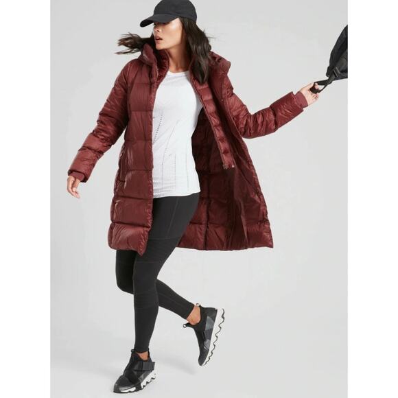 NWOT Athleta XS Burgundy Lofty Down Hooded Coat Puffer Parka Maple Maroon Red - Picture 7 of 16